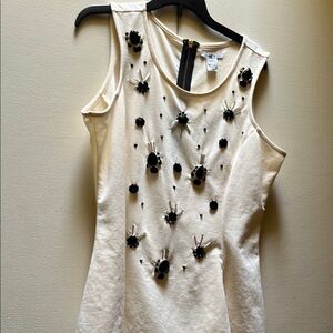 Bar III Cream and Black Embellished Sleeveless Tank Top